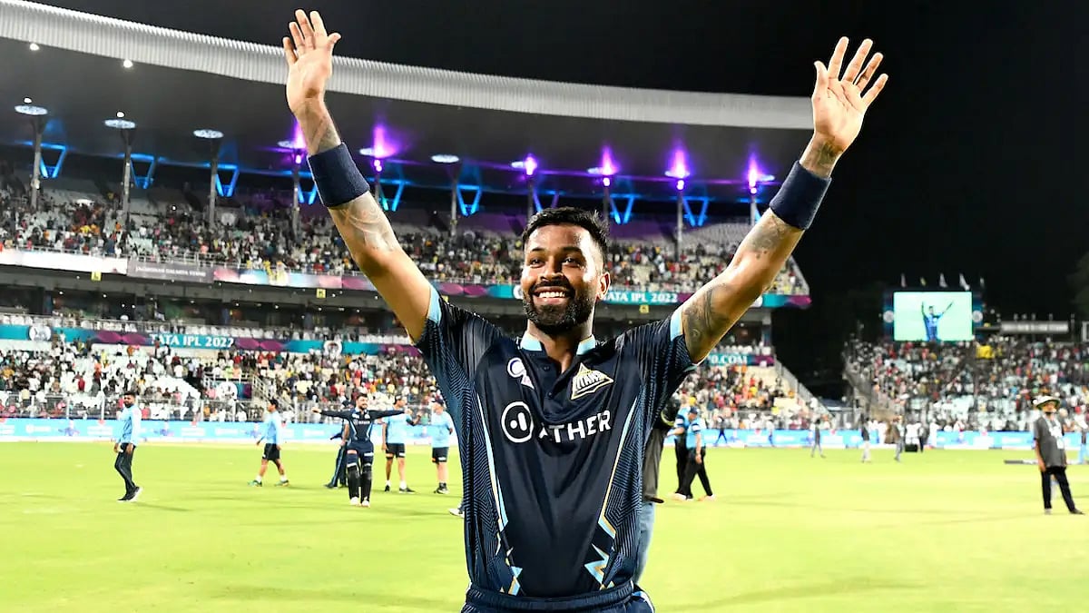 Hardik Pandya celebrates after Gujarat Titans' entry to IPL 2022 summit clash on Tuesday.