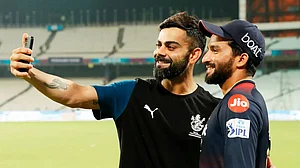 Virat Kohli takes a selfie with Virat Kohli after RCB defeated LSG in Kolkata on Wednesday.