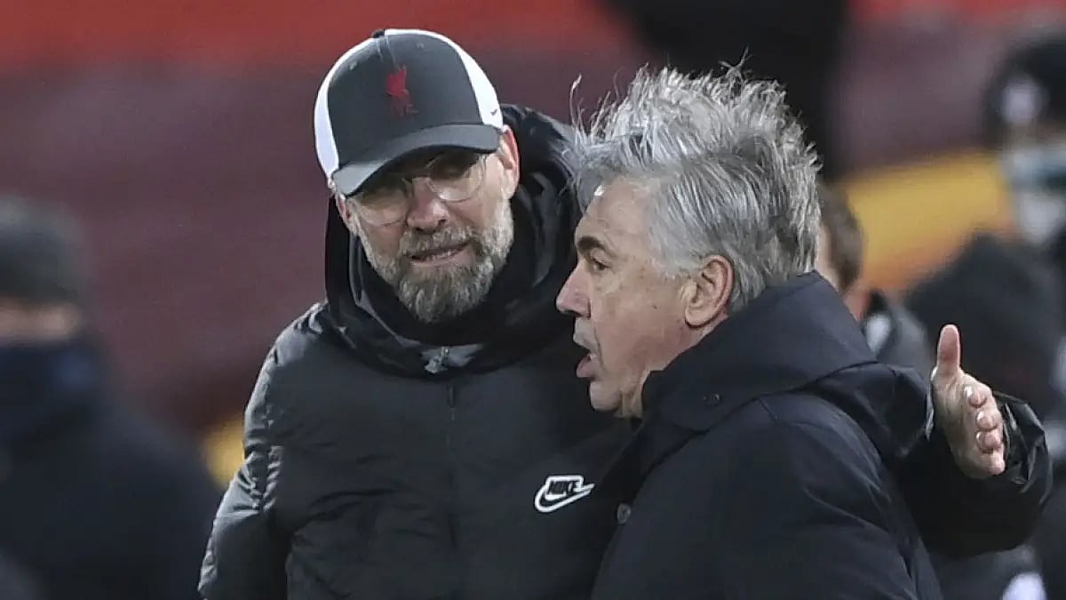 Jurgen Klopp and Carlo Ancelotti have 3-3 in head-to-head records with four draws as managers.