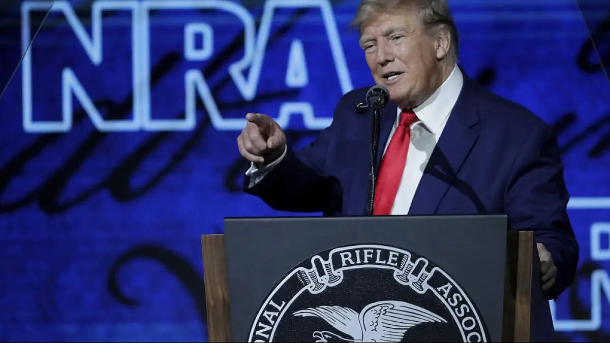 Donald Trump speaks during the Leadership Forum at the National Rifle Association Annual Meeting.