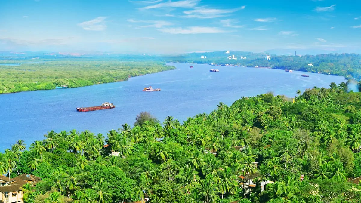 A view of the Mandovi river and Divar island in Goa