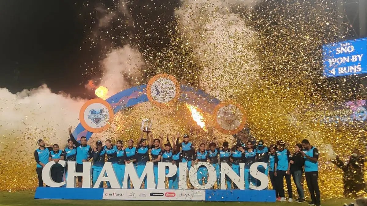 Supernovas players celebrate after winning Women's T20 Challenge beating Velocity in final. 