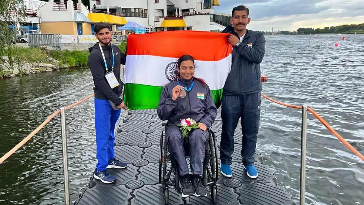 Para-canoeist Prachi Yadav flaunts her World Cup bronze medal in Poland.  