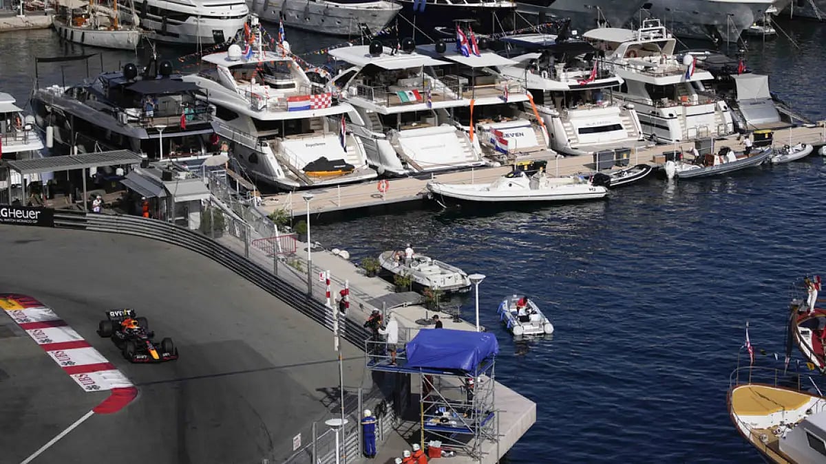 Max Verstappen steers his car during a practice session ahead of Monaco Grand Prix, May 27, 2022.