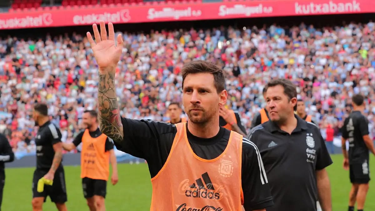 Lionel Messi during an Argentina training at Athletic Bilbao stadium.