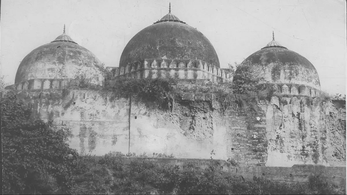 The 16th century Babri Masjid in Ayodhya before it was demolished in December 1992