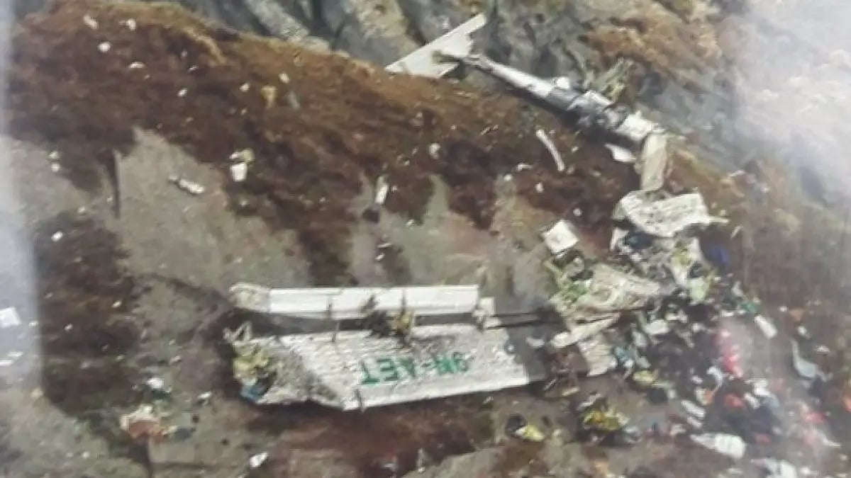 Photograph of debris of Nepal's Tara Air plane that crashed in Nepal's Mustang district 