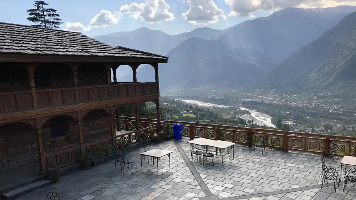 The picturesque Naggar Castle is built with wood and stone