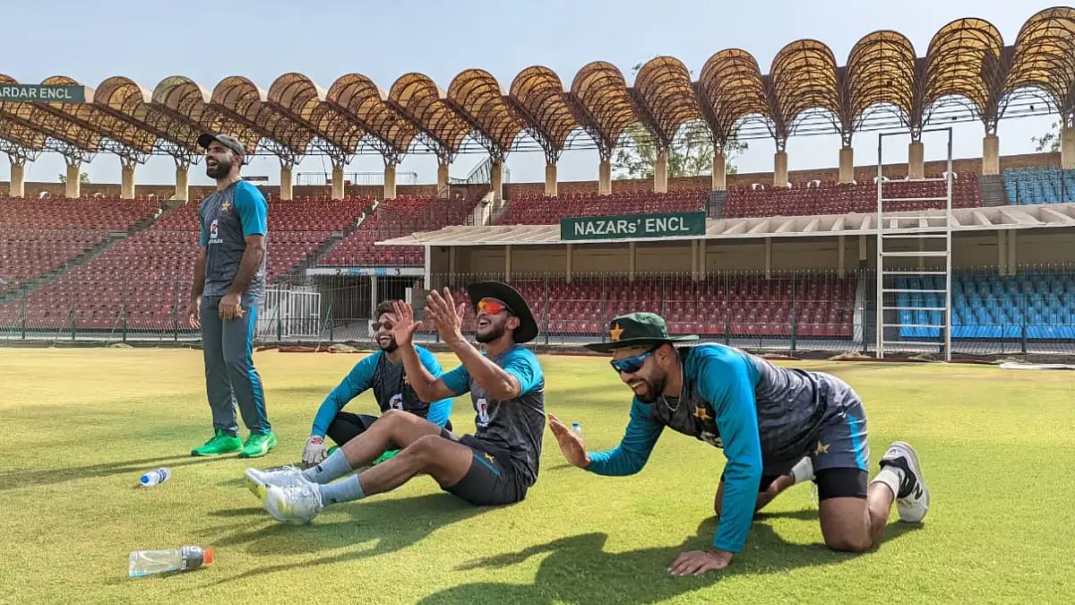 Pakistan players warm up during a training session in Lahore. Get PAK vs WI live streaming details.