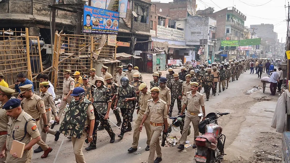 Police deployment in Kanpur in the wake of violence 