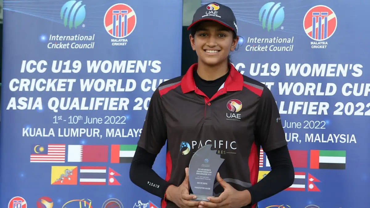UAE's Mahika Gaur was adjudged Player of the Match for her five wickets against Nepal. 
