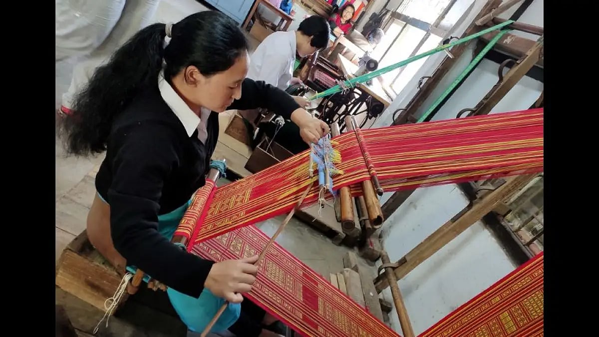 Young people attend weaving workshops at Gangtok's state handicraft centre