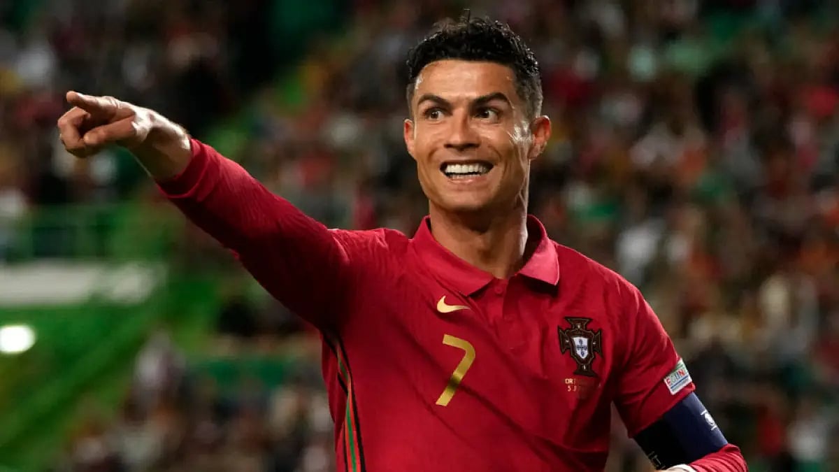 Cristiano Ronaldo celebrates after scoring against Switzerland in UEFA Nations League. 