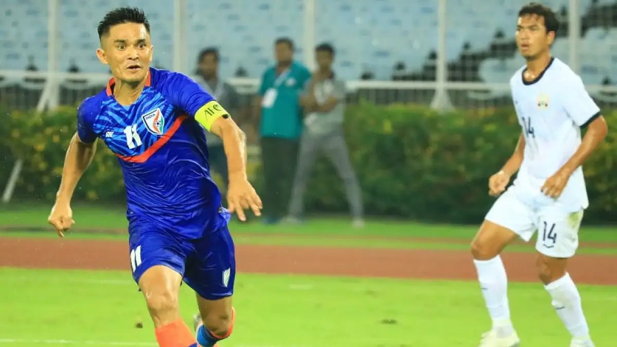 Sunil Chhetri scored in the 14th and 60th minute to help India win the game against Cambodia on June