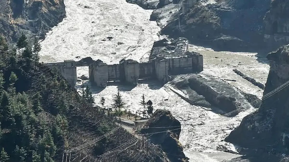 The hydropower plant in Uttarakhand damaged by the flash floods in 2021