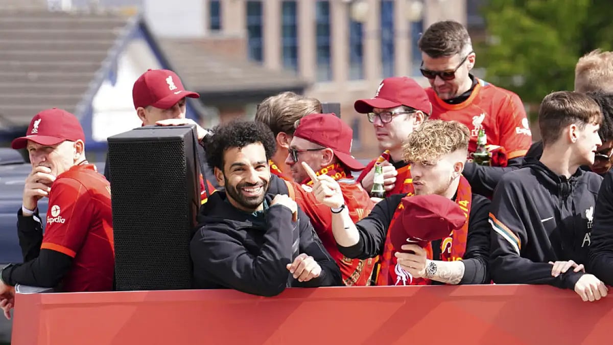 Mohamed Salah during Liverpool's trophy parade, May 29, 2022.
