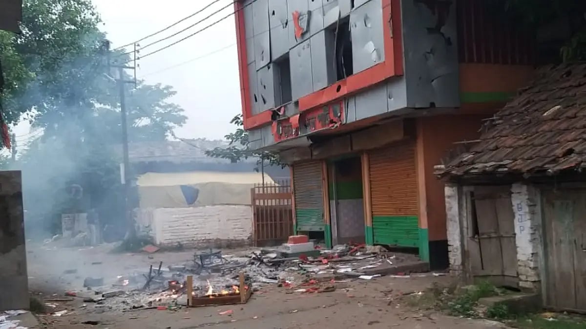 A BJP office that was attacked in Howrah in violence over Nupur Sharma's comment on Prophet Muhammad