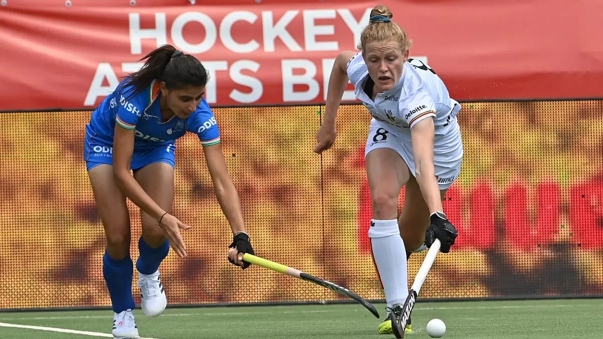 Action during India vs Belgium match in Women' FIH Pro League 2021-22. 