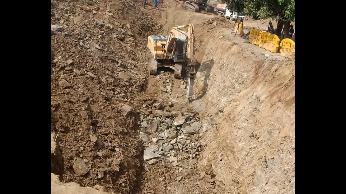 Excavation work at the 60-ft deep borewell 
