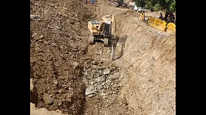Excavation work at the 60-ft deep borewell