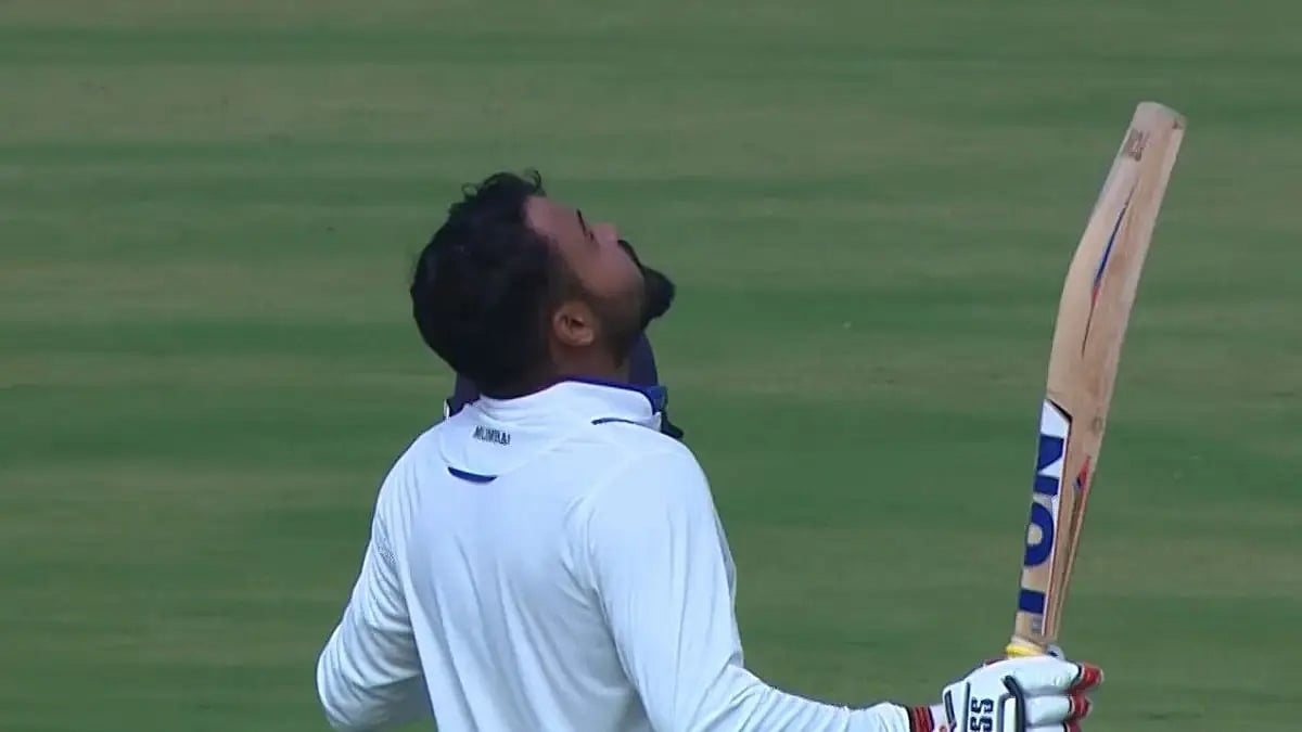 Hardik Tamore celebrates his century against Uttar Pradesh in Ranji Trophy 2021-22 semifinal.   