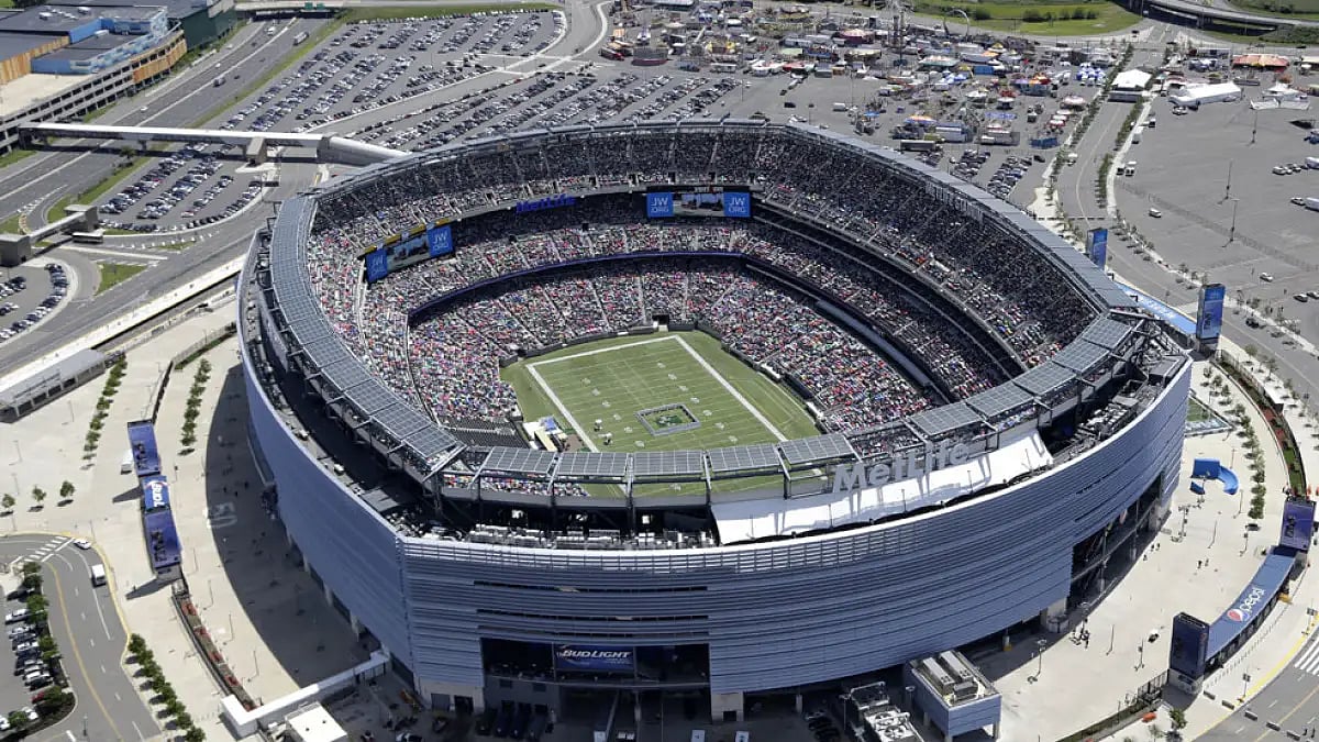 An aerial view showing MetLife Stadium in East Rutherford, N.J., June 20, 2014.
