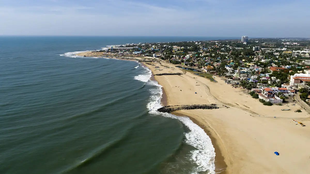 Aerial shot of East Coast Road seashore