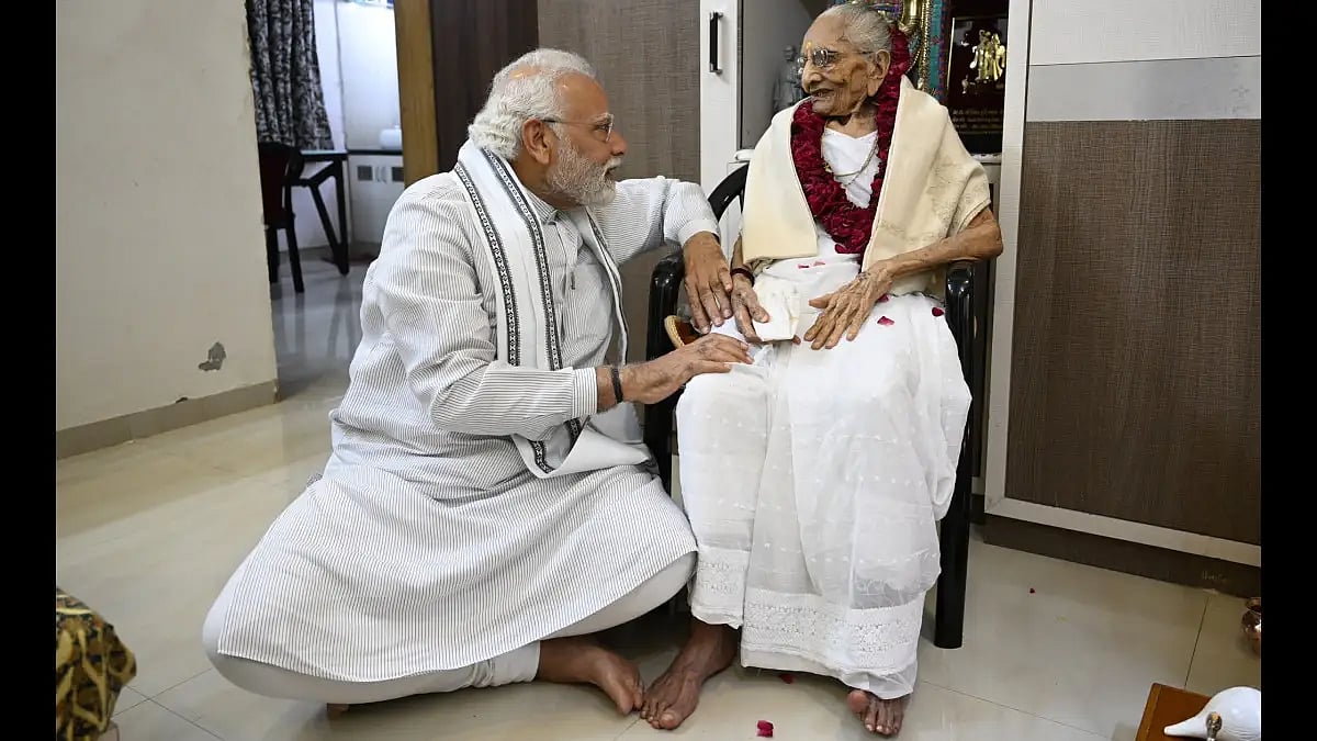 Prime Minister Narendra Modi with his mother Hiraba.