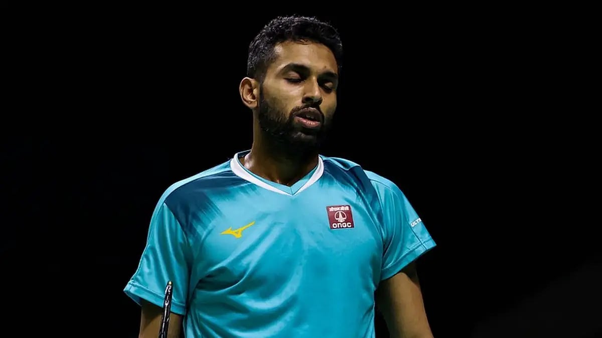 HS Prannoy reacts after his BWF Indonesia Open 2022 semifinal loss to Zhao Jun Peng. 