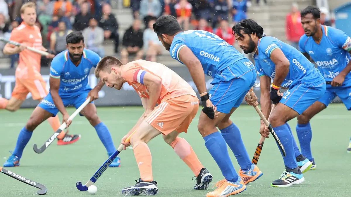 Action during India vs Netherlands match in FIH Pro League 2021-22 tie. 