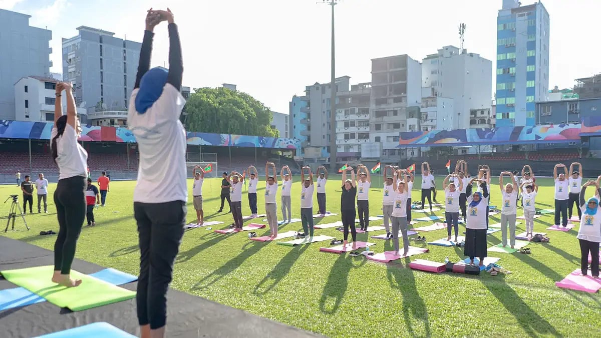 Photograph from a yoga event organised by India in Maldives on International Yoga Day