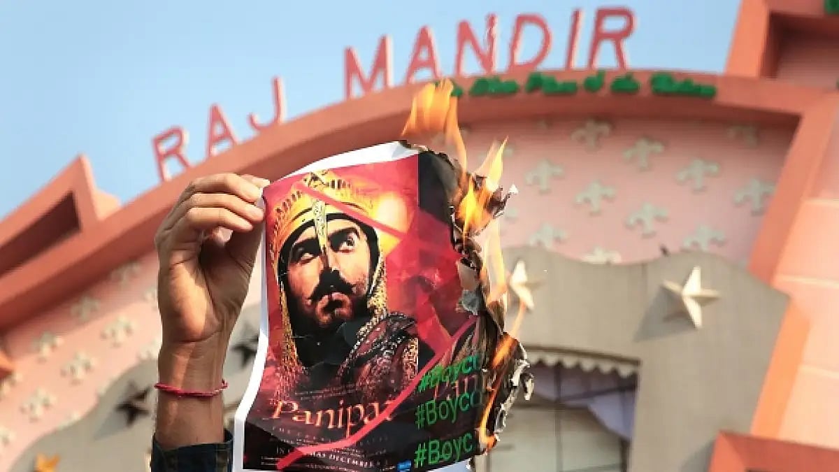 A burning poster of Panipat.