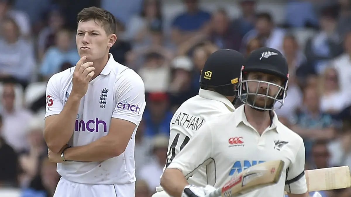 Matthew Potts takes Kane Williamson's wicket for the third time in the series.