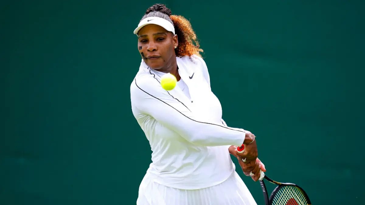 Serena Williams trains at the All England Club ahead of her Wimbledon return.  