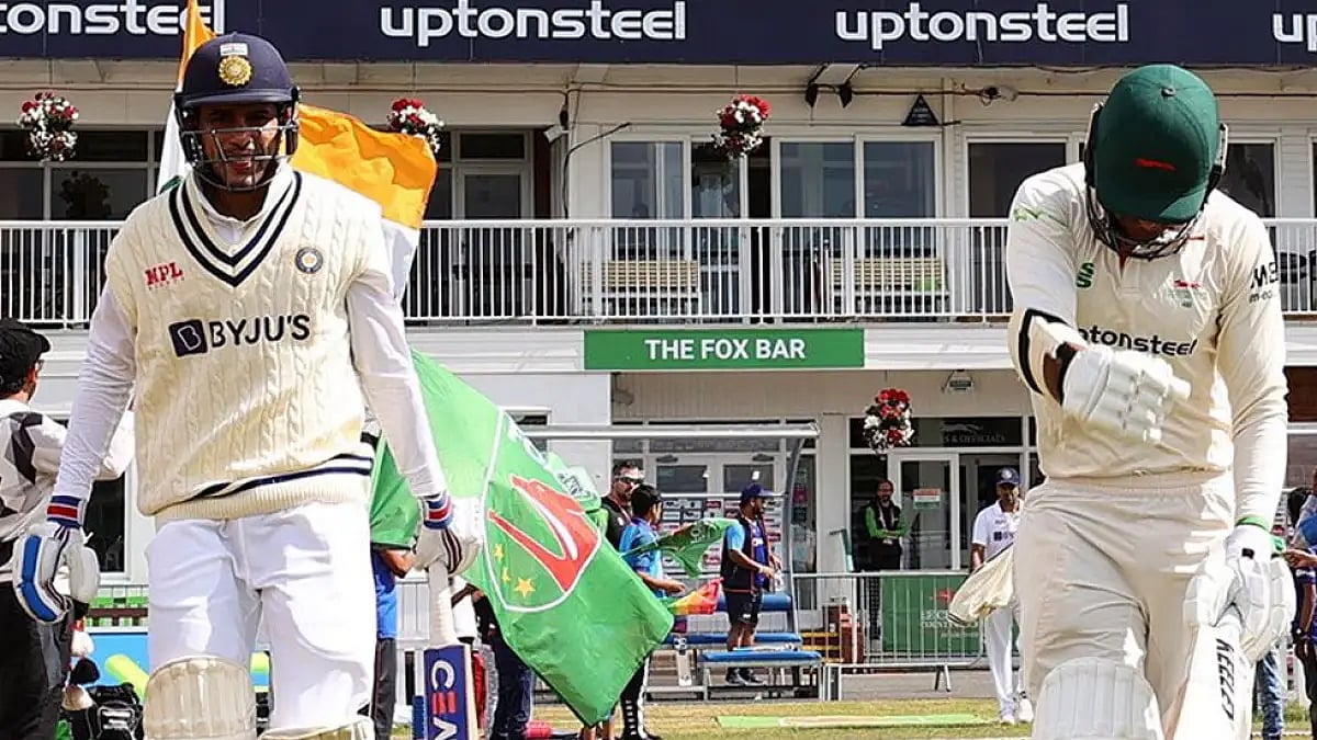 Shubman Gill and Hassan Azad opened for Leicestershire in the second innings. Match ended in a draw.