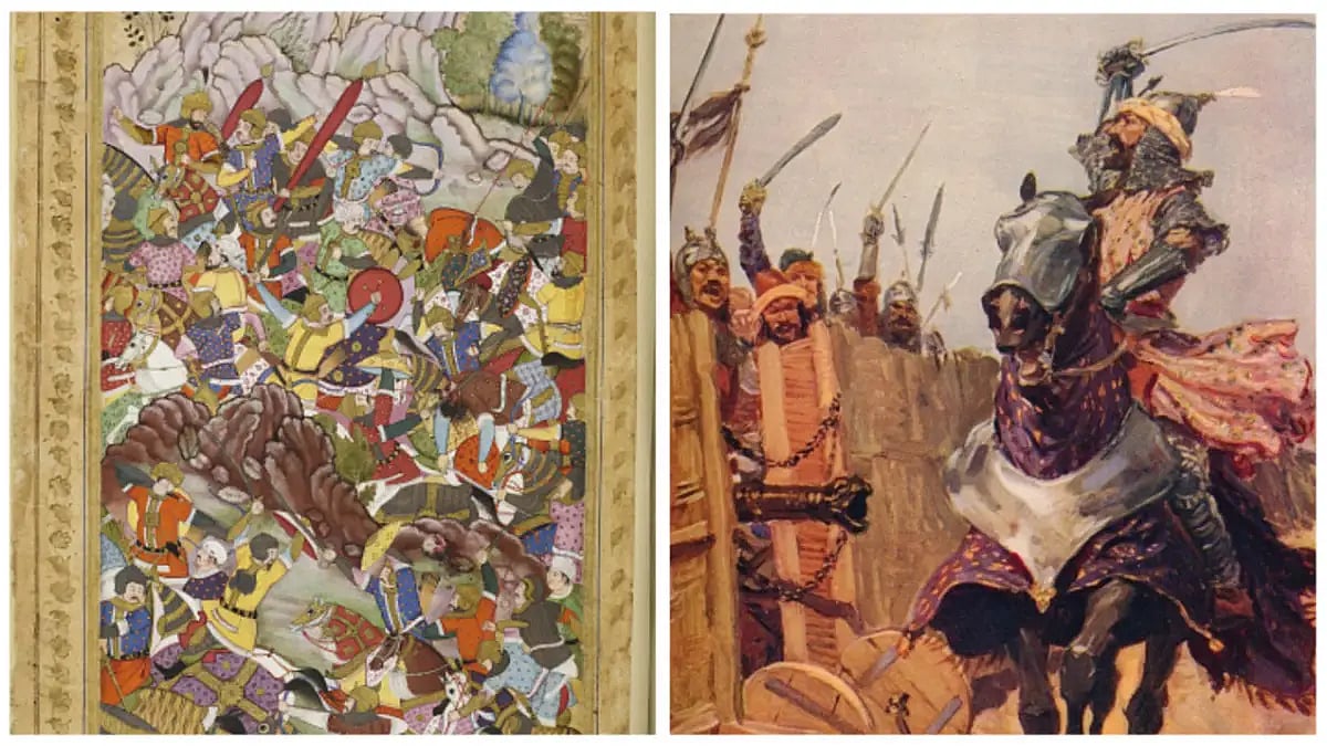 First Battle of Panipat (1526), Miniature from 'Baburnama' (left), 'Baber Cheering On His Troops' 