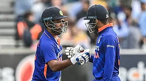 Sanju Samson and Deepak Hooda stitched India;s highest stand in T20Is. Catch IRE vs IND highlights. Photo: ICC