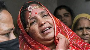 Kanhaiya Lal's wife Jashoda Bai at his funeral on Wednesday in Udaipur