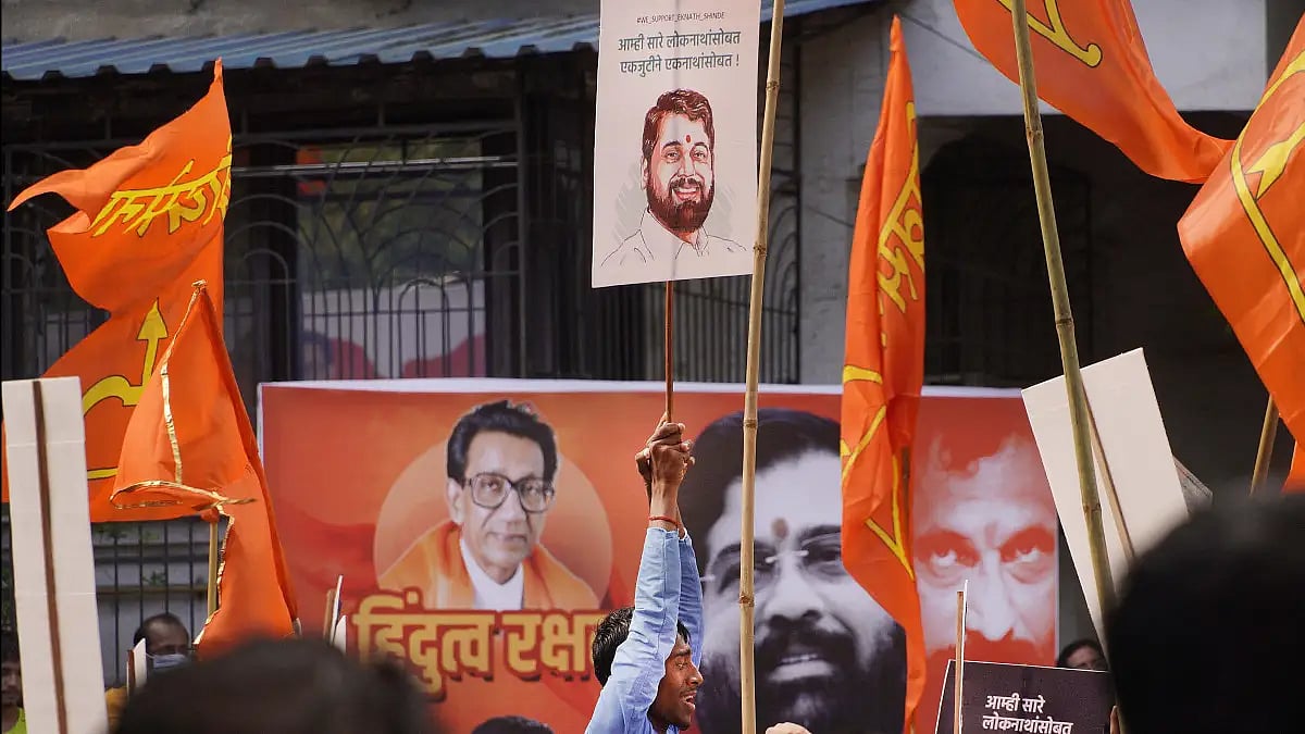 Supporters of Eknath Shinde.