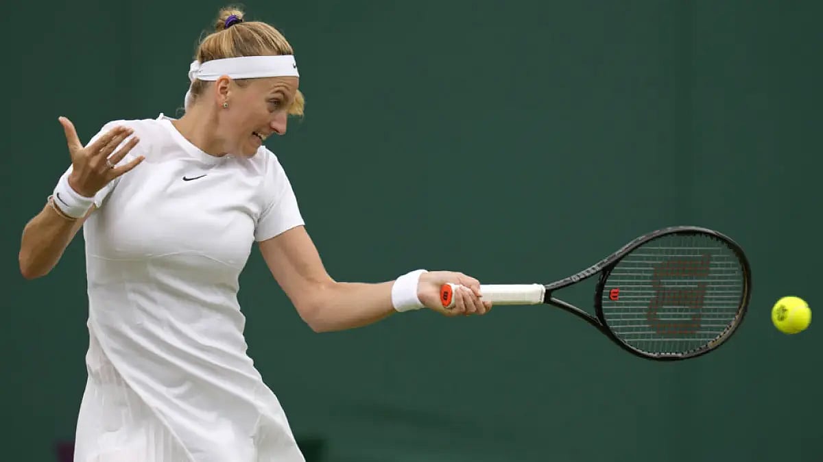 Petra Kvitova in action against Ana Bogdan during their Wimbledon 2022, second round match.
