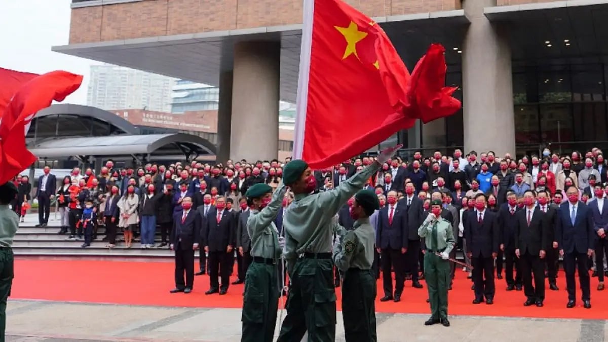 Chinese flag raising in Hong Kong