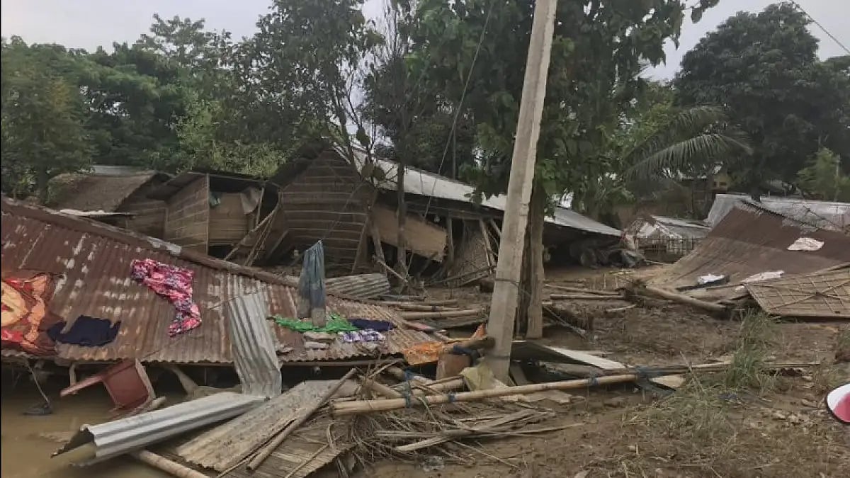 Flood destroyed houses in Kampur.