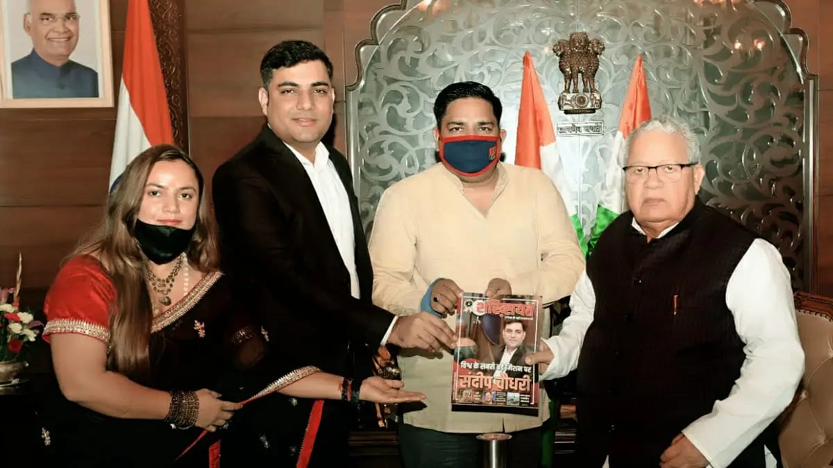 Sandeep Chaudhary with the Governor Of Rajasthan, Kalraj Mishra