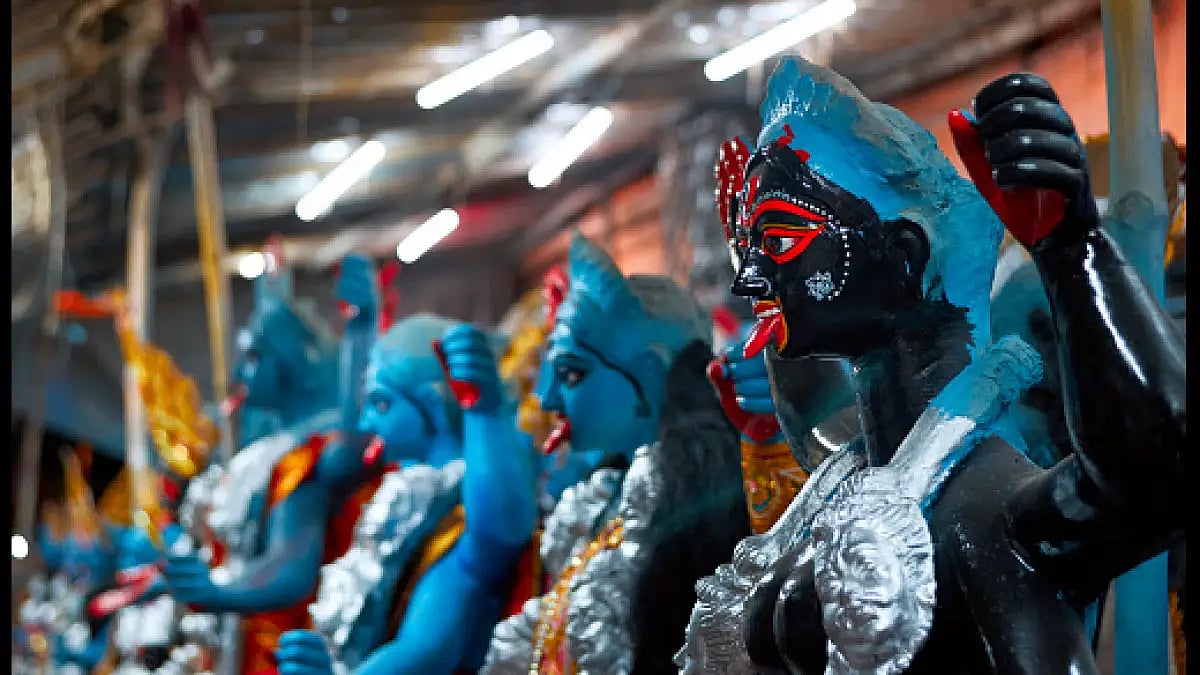 Beautifully decorated clay made idols of Hindu Goddess Kali in Kalighat, Kolkata. 