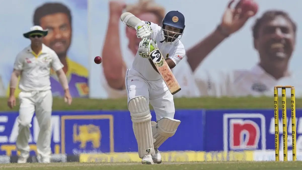 Sri Lanka captain Dimuth Karunaratne in action against Australia on Day 2 of the 2nd Test. 