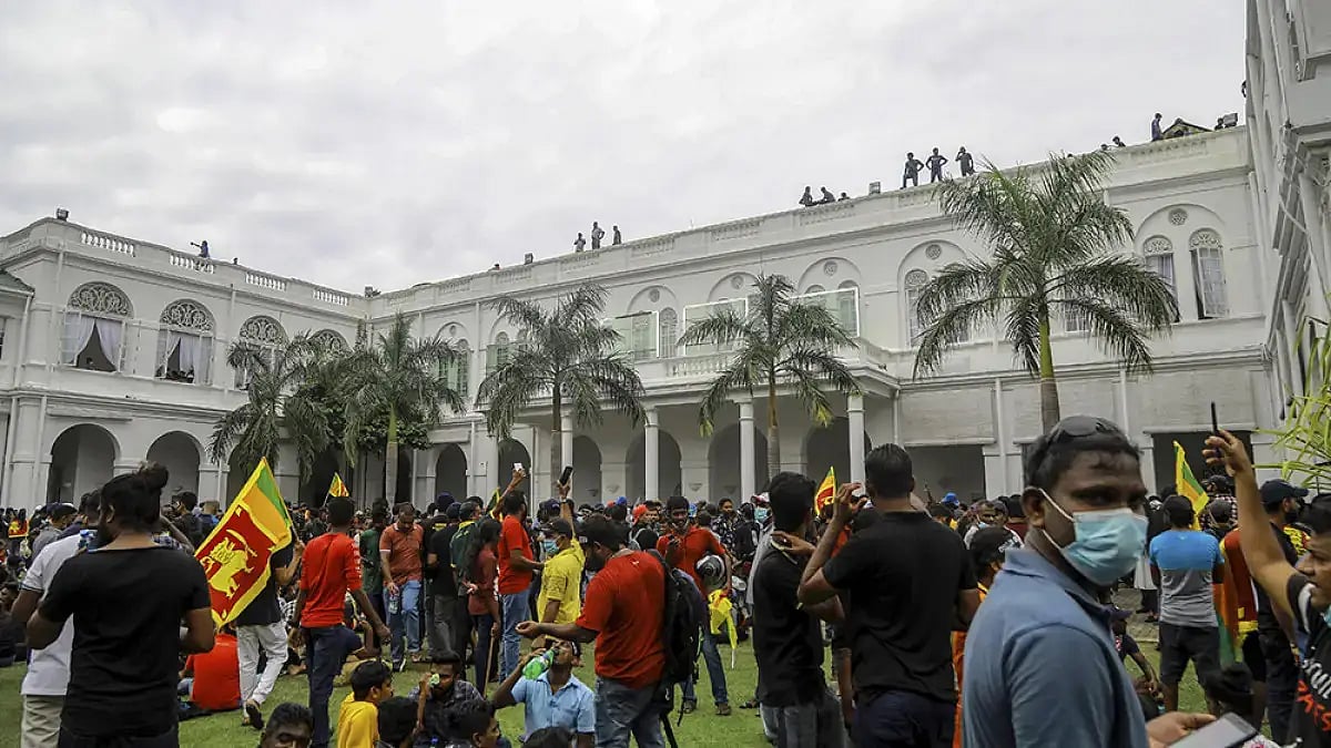Protesters gather inside the premises of Sri Lankan president's official residence 
