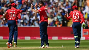 Richard Gleeson celebrates after dismissing an Indian batter in the second T20 on Saturday.