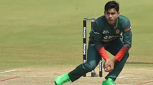 Mehidy Hasan Miraz in action against West Indies in the first ODI on Sunday.