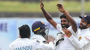 Prabath Jayasuriya registered figures of 12 for 177, the fourth-best for a Test debutant for SL.