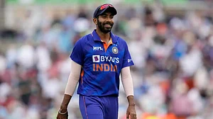 Jasprit Bumrah in all smiles after taking 6/23 against England in the first ODI on Tuesday.